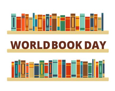 Raflardaki kitaplar beyaz arka planda izole edilmiş. Dünya kitap günü afişi konsepti. Vektör deposu