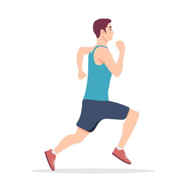 Beyaz arka planda izole edilmiş düz stil koşan adam. Koşucu sporcu. Vektör deposu