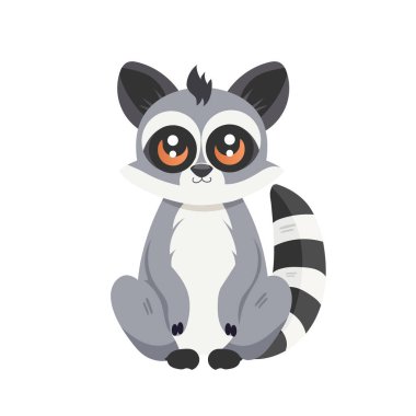 Beyaz arka planda şirin lemur çizgi filmi. Vektör deposu