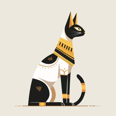 Mısır kedi profili izole. Piç Antik Mısır Tanrıça heykeli. Vektör deposu