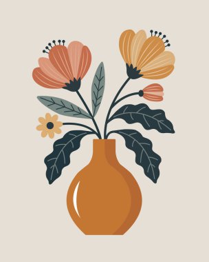 Bir vazo yabani çiçek. Çiçek buketi soyut çağdaş poster. Botanik Duvar Tasarımı. 