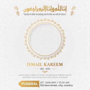 Islamic Arabic death announcement condolences obituary social media post template clipart