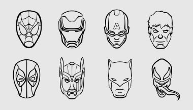  siyah süper kahraman yüz maskesi simgeleri ayarlandı