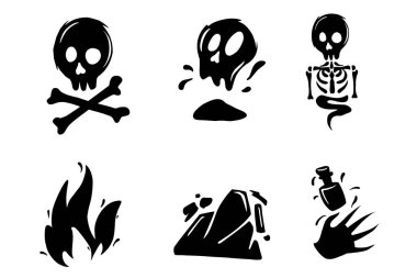  RPG, Rol Oynama Oyunları, Video Oyun Simgesi -- Zehir, RPG oyun simgesi seti, pictogram UI kiti, fantezi mobil uygulama koleksiyonu, vektör sağlık işareti, yetenek ödülü, şövalye, kafatası