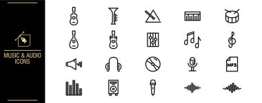 Music editable stroke icons. Music, Audio, Sound icons, Music vector thin line icons or logo. clipart