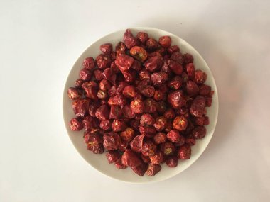 Kırmızı desen ve kırmızı arkaplan gibi kurumuş Red Chillis 'in üst görünümü