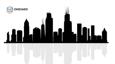 Chicago silueti, Chicago şehir manzarası, Chicago gökdelen binaları vektör silueti. vektör çizici