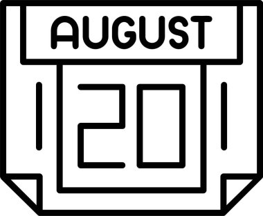 20 Ağustos tarihi, takvim ikonu vektör illüstrasyonu
