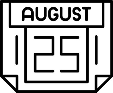 25 Ağustos tarihi, takvim simgesi vektör illüstrasyonu