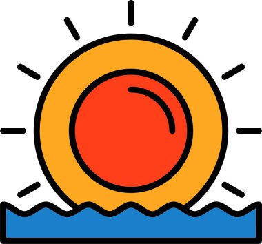 Plaj gündoğumu simgesi, vektör illüstrasyonu