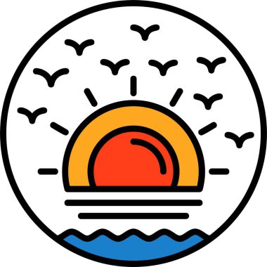 Plaj günbatımı simgesi, vektör illüstrasyonu