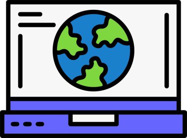 Dünya bilgisayar simgesi. ana hatlı dünya bilgisayar vektör simgesi rengi düz izole