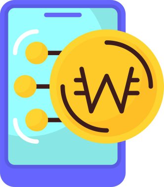 Güney Kore Won para birimi simgesi, vektör illüstrasyonu