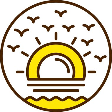 Plaj günbatımı simgesi, vektör illüstrasyonu