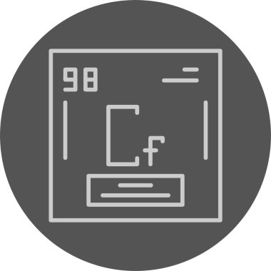 Californium, Cf, periodic table element with name, symbol, atomic number and weight. Synthetic radioactive element with potential uses in scientific research and nuclear power.