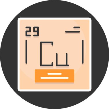 Periyodik tablo simgelerinden bakır element. Beyaz arkaplanda oluşturulan metalik simge 3D