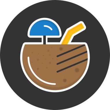 Hindistan cevizi içeceği Web Simgesi, Basit İllüstrasyon