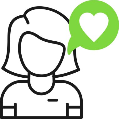 Konuşma baloncuğu ikonu olan kadın, vektör çizimi beyaz arkaplanda izole