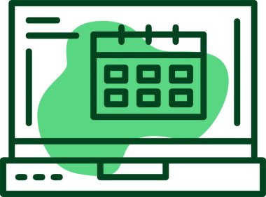 Dizüstü bilgisayar ekranında takvim simgesi, vektör illüstrasyonu