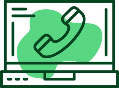 Dizüstü bilgisayar ekranında telefon simgesi, vektör illüstrasyonu