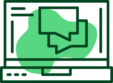 Dizüstü bilgisayar ekranında sohbet simgesi, vektör illüstrasyonu