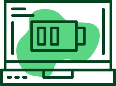  Dizüstü bilgisayar ekranında pil simgesi, vektör illüstrasyonu