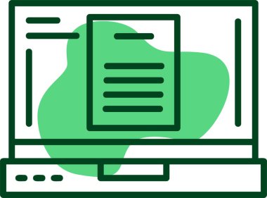 Dizüstü bilgisayar ekranındaki belge simgesi, vektör illüstrasyonu