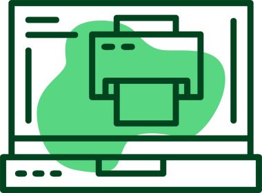 Dizüstü bilgisayar ekranındaki yazıcı simgesi, vektör illüstrasyonu