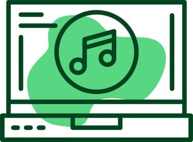 Dizüstü bilgisayar ekranında müzik simgesi, vektör illüstrasyonu
