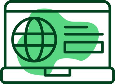 Bilgisayar ekranında çevrimiçi simge, vektör illüstrasyonu 