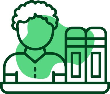 Kitap simgesi, vektör illüstrasyonlu kütüphaneci 