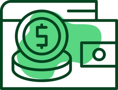 Bozuk para web simgesi vektör illüstrasyonlu cüzdan