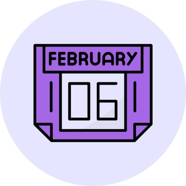 6 Şubat tek gün takvimi, web simgesi, basit vektör illüstrasyonu