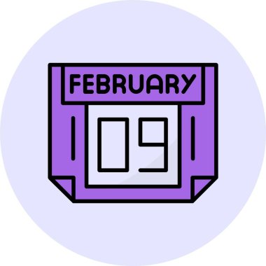 9 Şubat tek gün takvimi, web simgesi, basit vektör illüstrasyonu