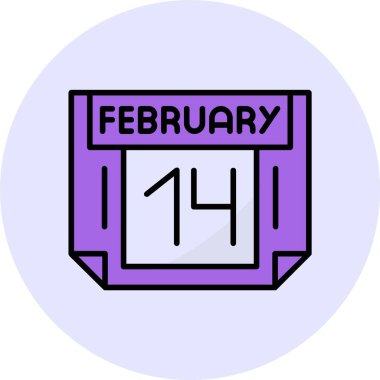 14 Şubat tek gün takvimi, web simgesi, basit vektör illüstrasyonu