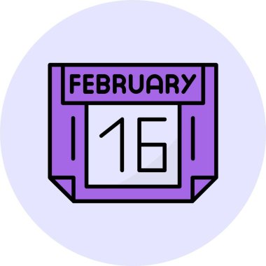 16 Şubat tek gün takvimi, web simgesi, basit vektör illüstrasyonu