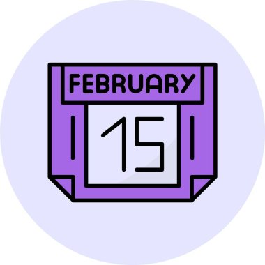 15 Şubat tek gün takvimi, web simgesi, basit vektör illüstrasyonu