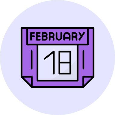 18 Şubat tek gün takvimi, web simgesi, basit vektör illüstrasyonu