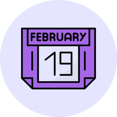 19 Şubat tek gün takvimi, web simgesi, basit vektör illüstrasyonu