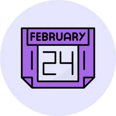 24 Şubat tek gün takvimi, web simgesi, basit vektör illüstrasyonu