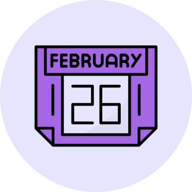 26 Şubat tek gün takvimi, web simgesi, basit vektör illüstrasyonu