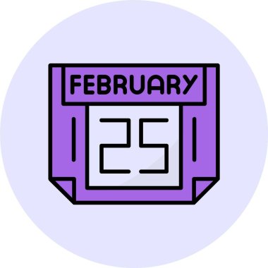 25 Şubat tek gün takvimi, web simgesi, basit vektör illüstrasyonu