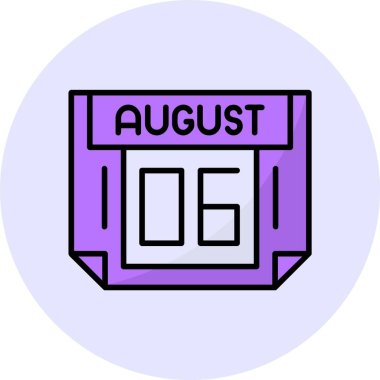 6 Ağustos tek gün takvimi, web simgesi, basit vektör illüstrasyonu