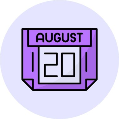 20 Ağustos tek gün takvimi, web simgesi, basit vektör illüstrasyonu 