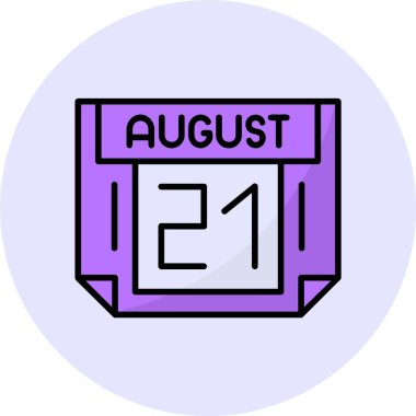 21 Ağustos tek gün takvimi, web simgesi, basit vektör illüstrasyonu 