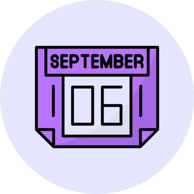 6 Eylül tek gün takvimi, web simgesi, basit vektör illüstrasyonu