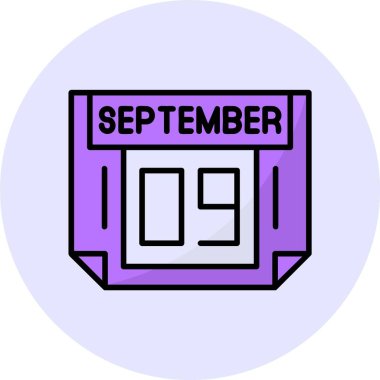 9 Eylül tek gün takvimi, web simgesi, basit vektör illüstrasyonu