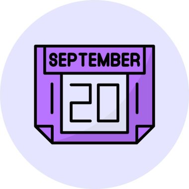 20 Eylül tek gün takvimi, web simgesi, basit vektör illüstrasyonu