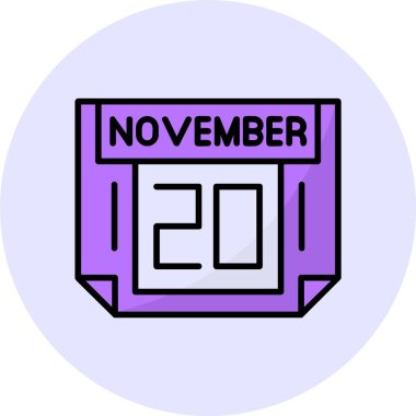 20 Kasım tek gün takvimi, web simgesi, basit vektör illüstrasyonu