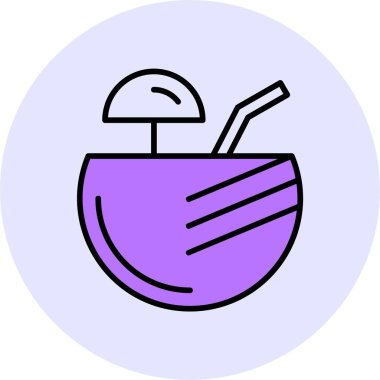 Hindistan cevizi içeceği web simgesi, basit vektör çizimi